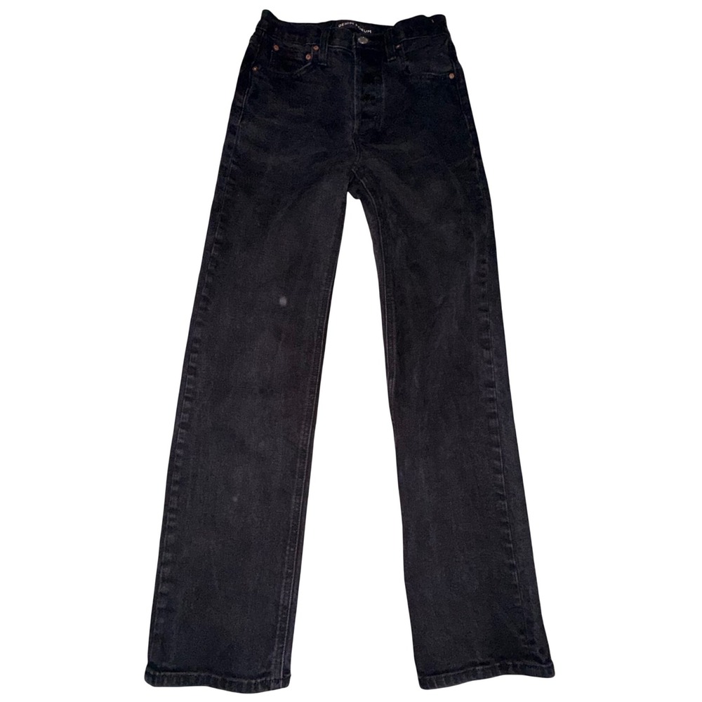 Denim Forum Arlo High Rise Straight Leg Jeans 24 Black‎ Button Fly Minimalist
